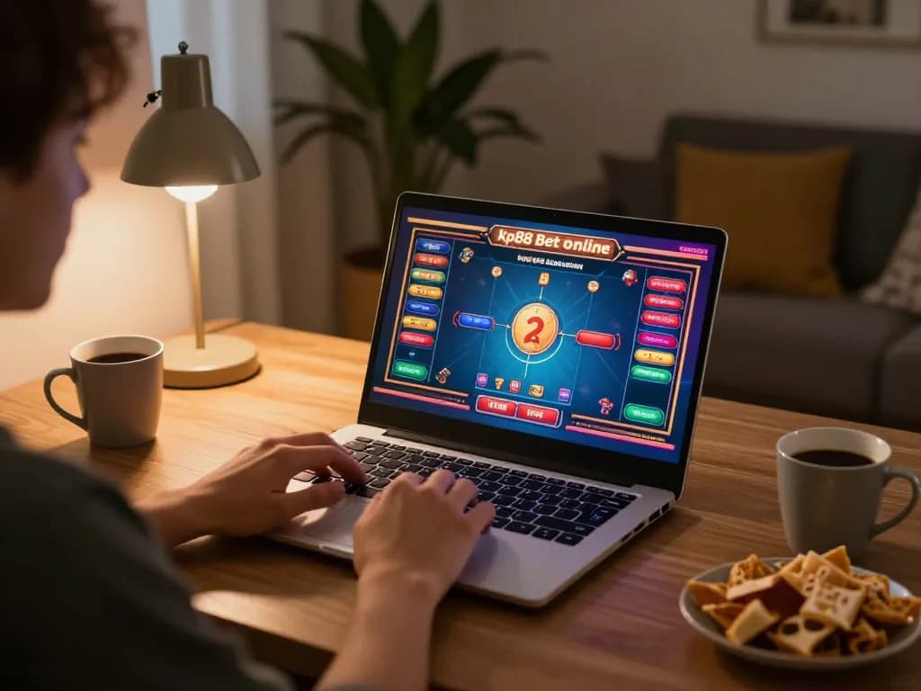 Engaging in kp88 bet online gaming at home with vibrant graphics and cozy atmosphere.