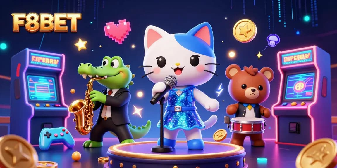 F8BET invites players to join an exciting casino experience featuring colorful characters and dynamic gaming elements.