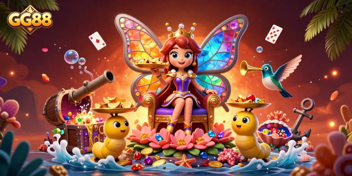 Experience the vibrant gaming atmosphere at GG88, where the butterfly queen reigns over winnings and colorful treasures.