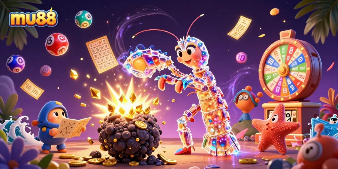 Experience thrilling wins at mu88 with an exciting 3D casino adventure featuring lottery balls and a colorful prize wheel.