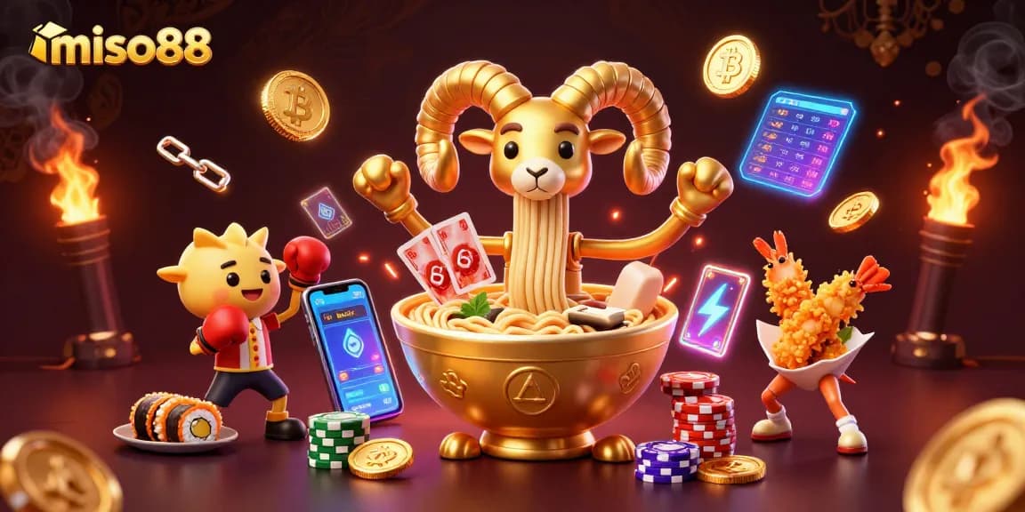 Experience the vibrant action of miso88 as the golden ramen bowl dealer deals cards with a unique flair.
