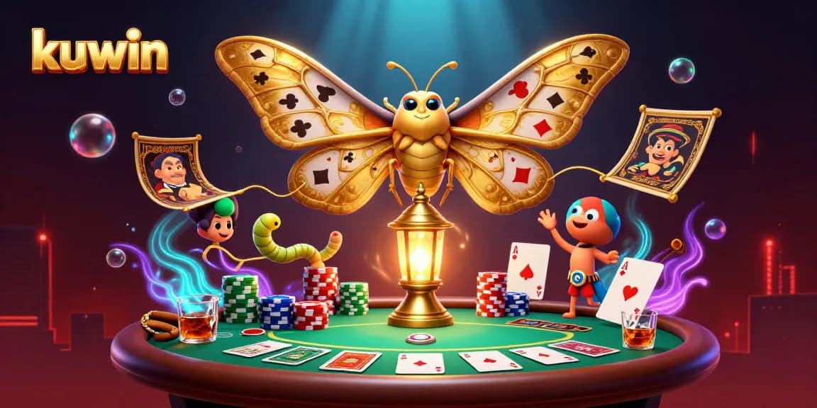 Engage with kuwin's thrilling casino scene featuring a majestic atlas moth and poker action.