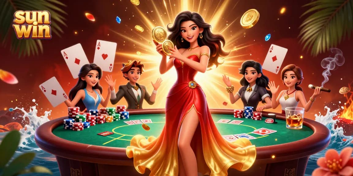Experience thrilling wins at sun win with a stunning casino scene filled with poker chips and gold coins.