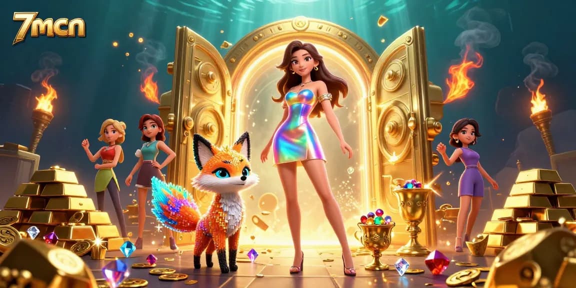 Experience the excitement of 7mcn with vibrant gambling elements and a fantasy illustration.