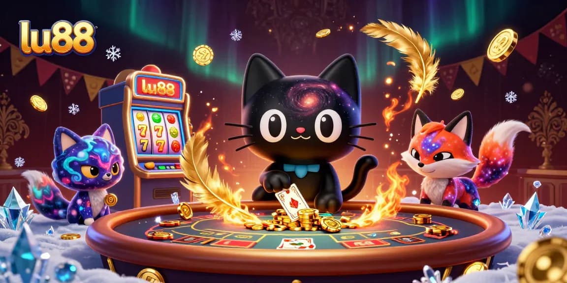 Engage with lu88's vibrant cosmic casino scene featuring unique characters and slot game action.