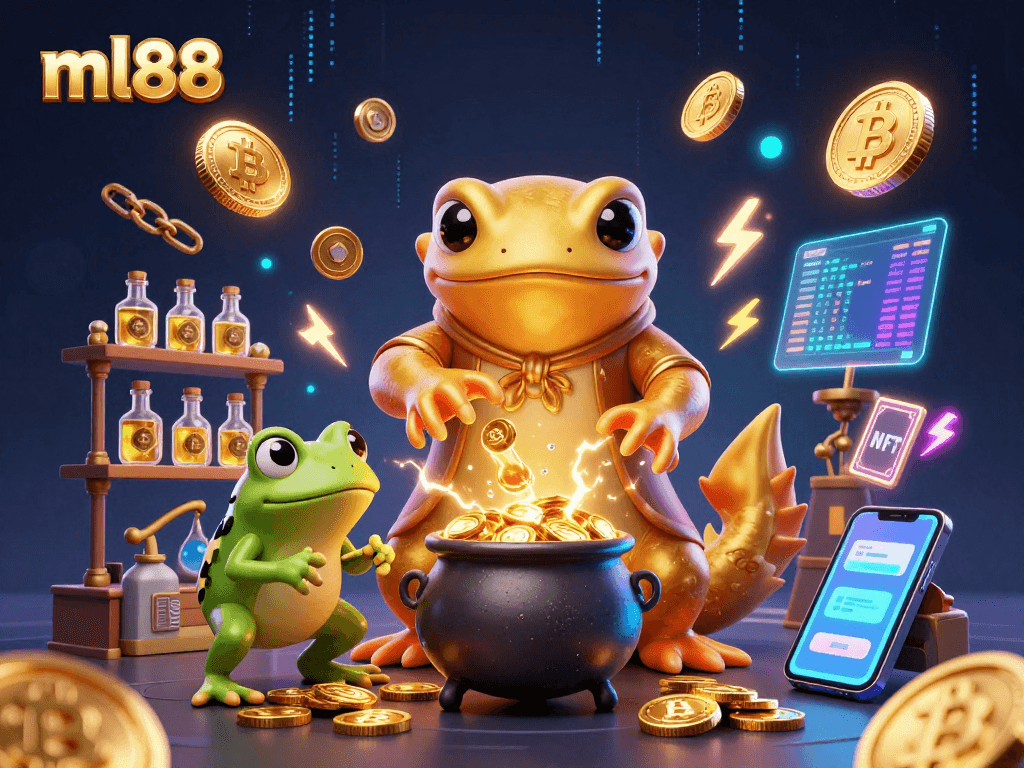 Experience magical gameplay at ml88 with a golden salamander alchemist crafting wealth through vibrant casino elements.