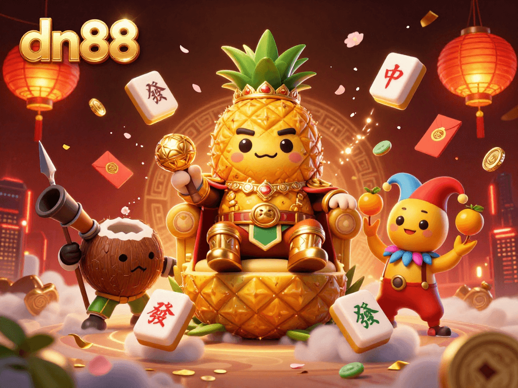 Engage in the vibrant world of dn88 casino with a golden pineapple king and joyful games.