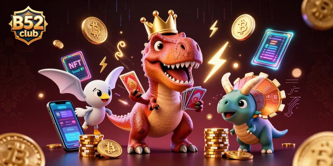 Engage with B52club's thrilling 3D casino experience featuring fun characters and digital gaming elements.