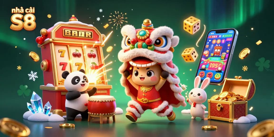 Experience thrilling gameplay at nhà cái S8 with engaging games, festive characters, and jackpot excitement.