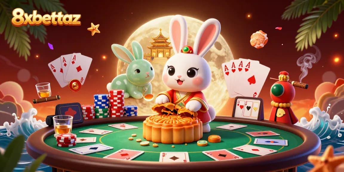 Experience thrilling 8xbettaz poker moments with a digital moon rabbit scene.