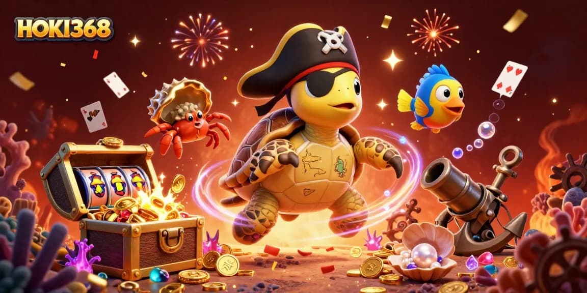 Experience thrilling wins at HOKI368 with vibrant casino elements and treasure-filled underwater adventure.