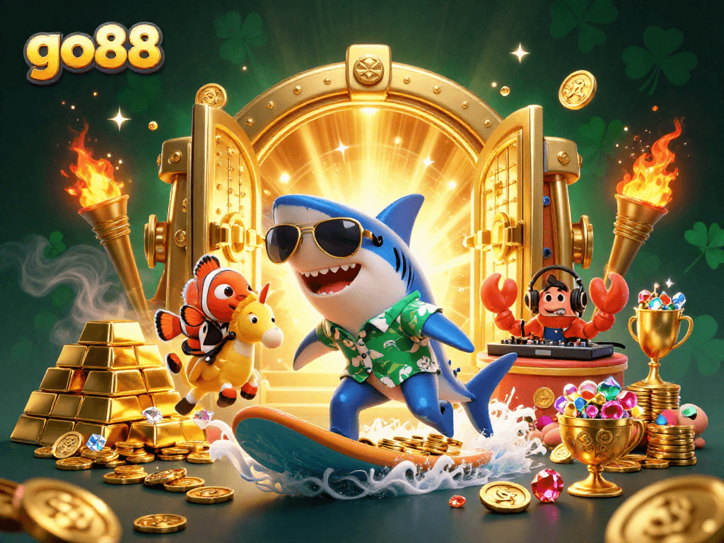 Join the fun at go88 as our colorful characters celebrate riches with vibrant casino elements!