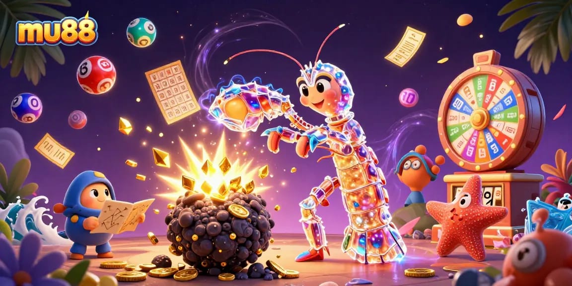 Experience thrilling wins at mu88 with an exciting 3D casino adventure featuring lottery balls and a colorful prize wheel.