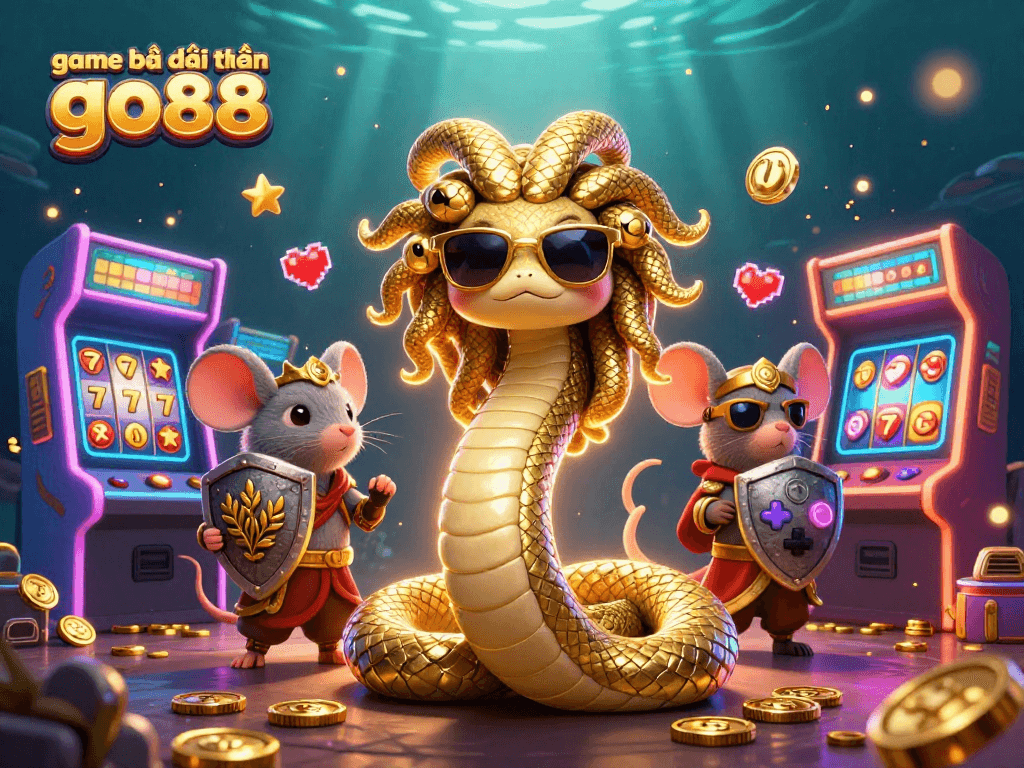 Engage in thrilling gameplay with game bài đổi thưởng go88, featuring a cute Medusa and gold coins in a vibrant casino scene.