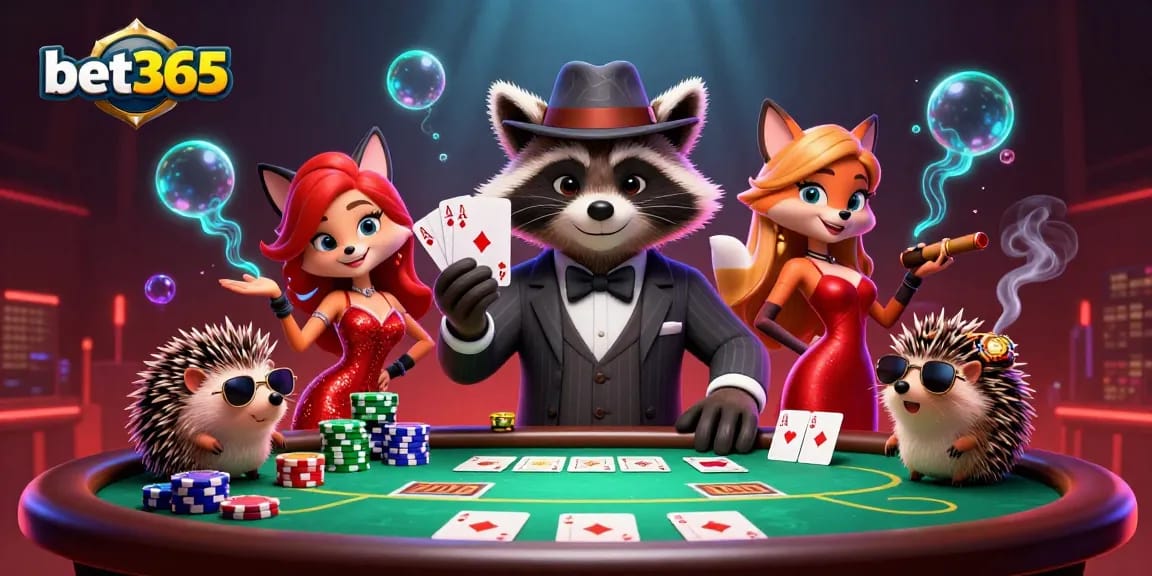 Experience thrilling poker action with bet365's vibrant 3D cartoon illustration, showcasing a dynamic game scene.