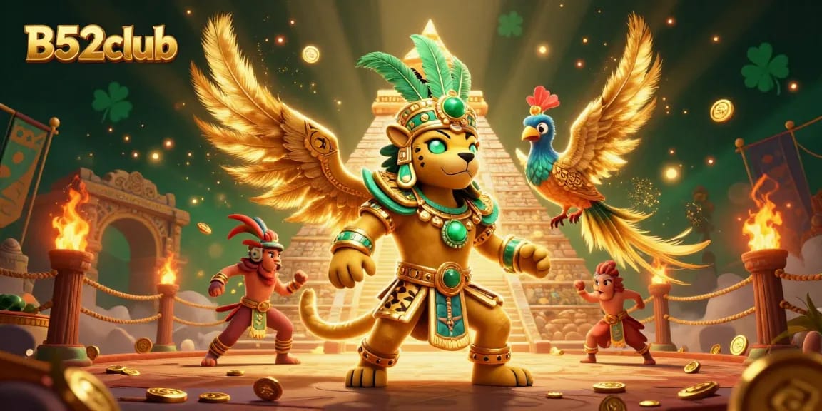 Engage in thrilling gameplay at B52club, featuring a Mayan jaguar priest and golden treasures.