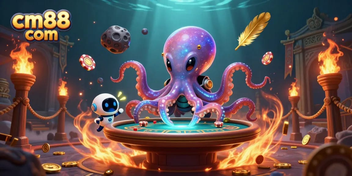 Engage with cm88 com's thrilling poker action featuring a holographic table and vibrant game elements.