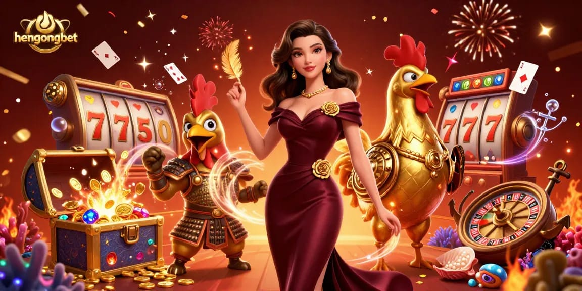 Experience hengongbet with glamorous casino characters and exciting game elements in a dynamic scene.