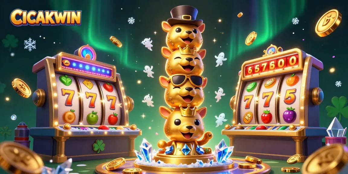 CICAKWIN enhances your gaming experience with dynamic slot reels and vibrant casino elements.