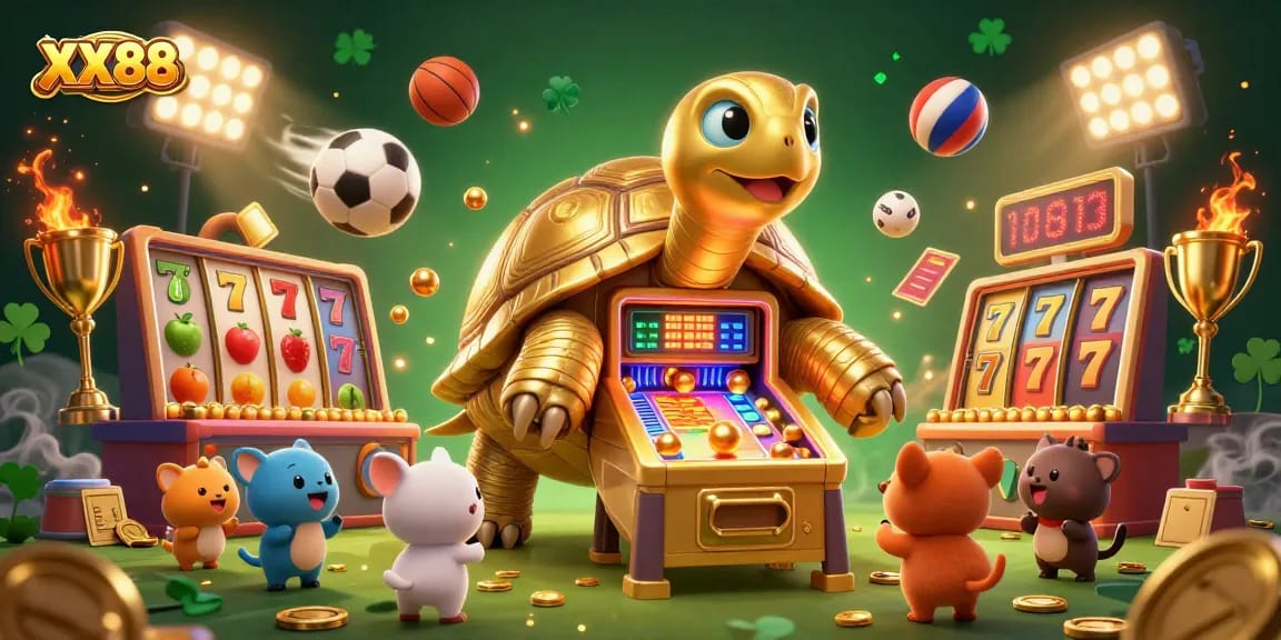 Engage with XX88's thrilling slots and jackpots, featuring a vibrant gaming scene filled with excitement.