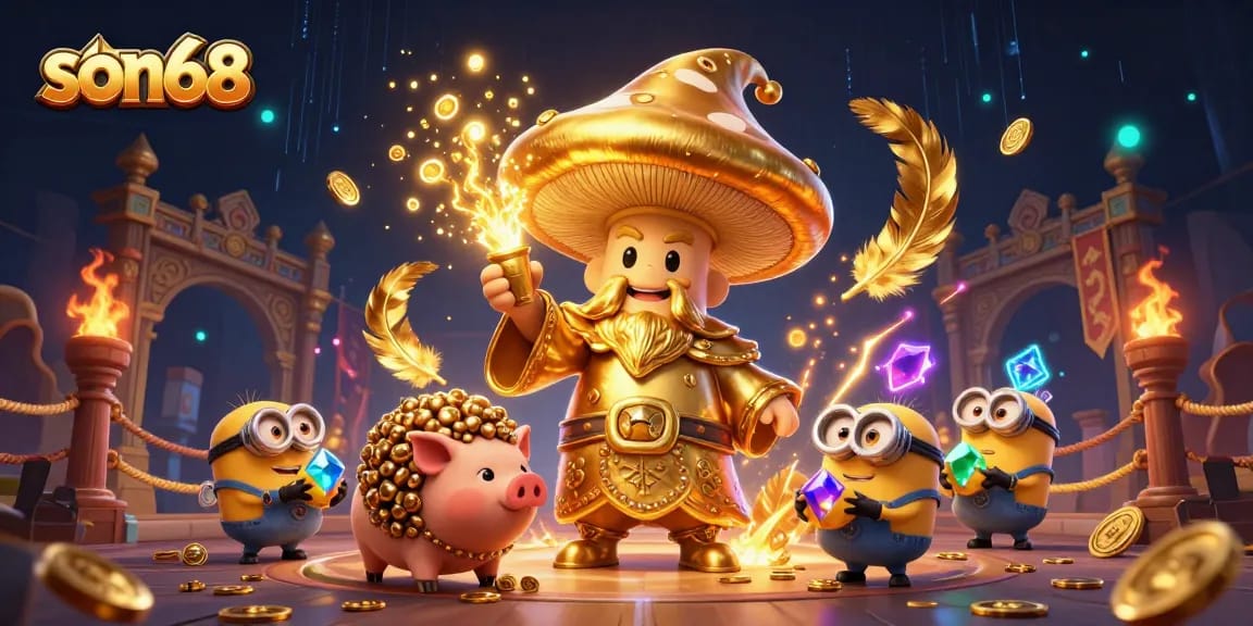 Experience the magic of son68 with a wizard and treasure in a dynamic casino scene.