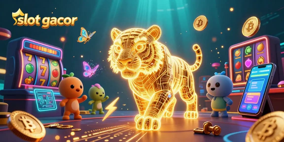 Experience slot gacor excitement with a neon tiger in a vibrant casino scene filled with jackpots.