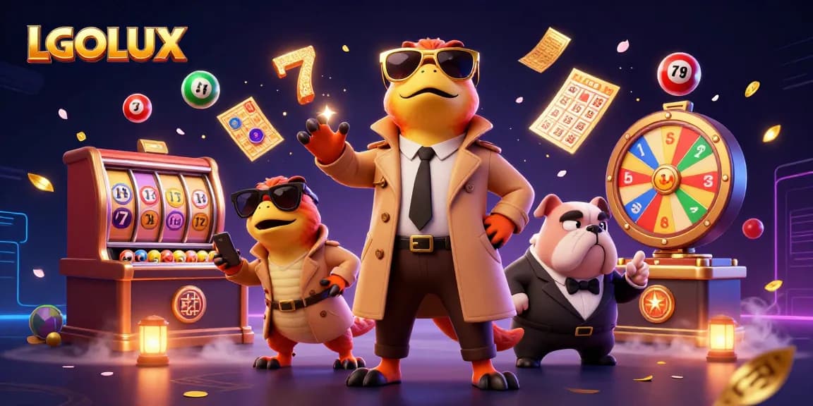 Experience the excitement of LGOLUX with raptors in a trench coat entering a VIP casino lounge.