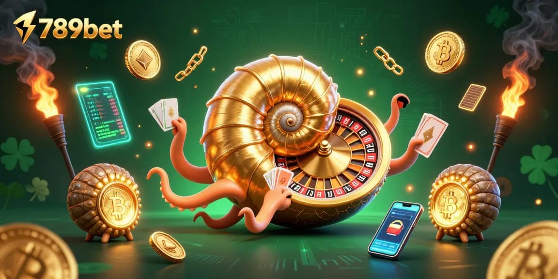 Engage with the vibrant energy of 789bet's 3D casino scene filled with crypto coins and interactive game elements.
