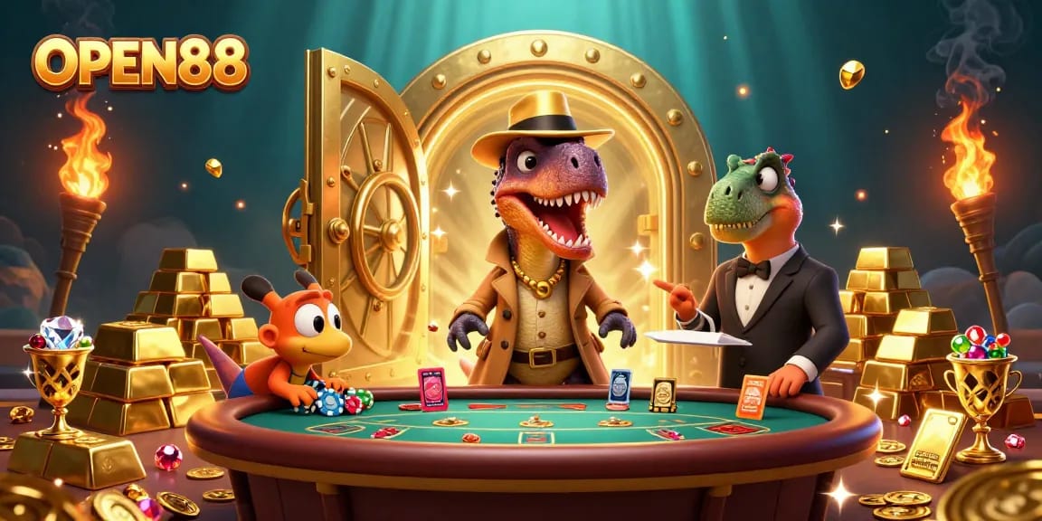 Engage in thrilling gameplay at OPEN88 with vibrant characters and rich casino elements.