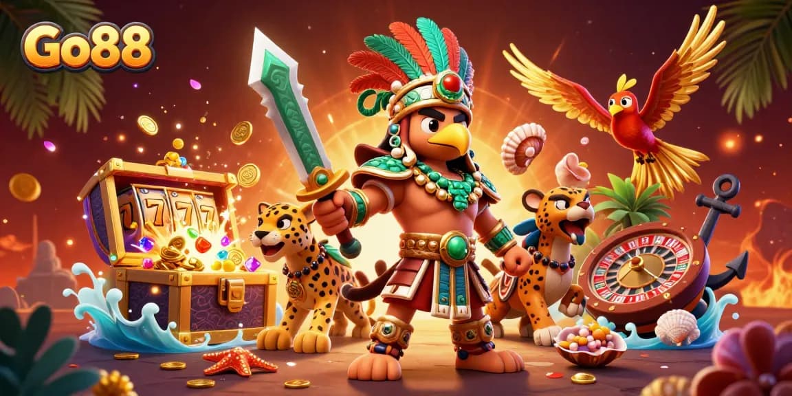 Win big at Go88 with exciting slots and jackpots, featuring vibrant 3D characters in action.