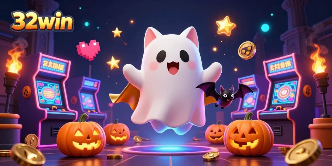 Experience thrilling gaming action with 32win as ghosts and arcade machines animate a haunted casino.