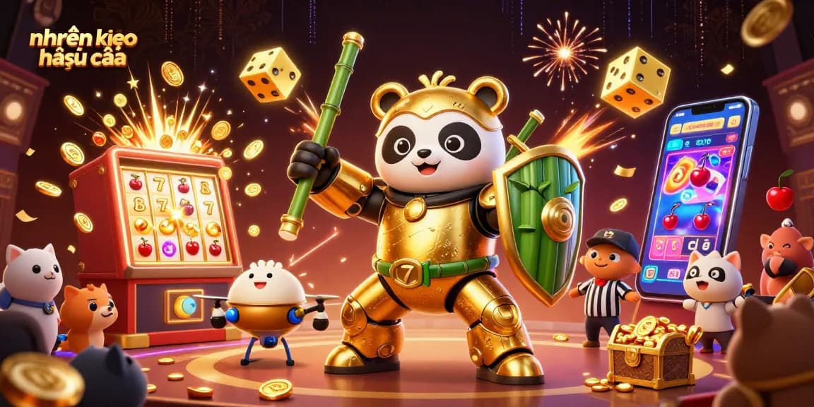 Experience nhận định kèo nhà cái in a vibrant 3D illustration showcasing a mech-suit panda among casino elements.