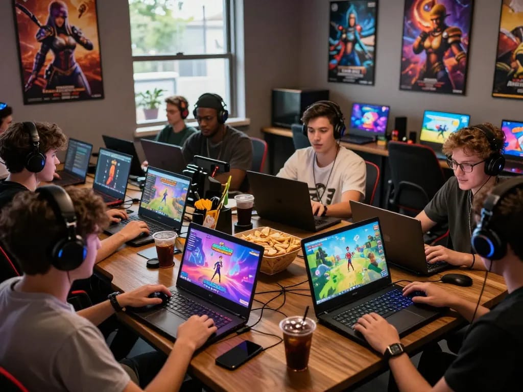 Engaging players enjoying immersive game sex experiences in a vibrant gaming lounge.