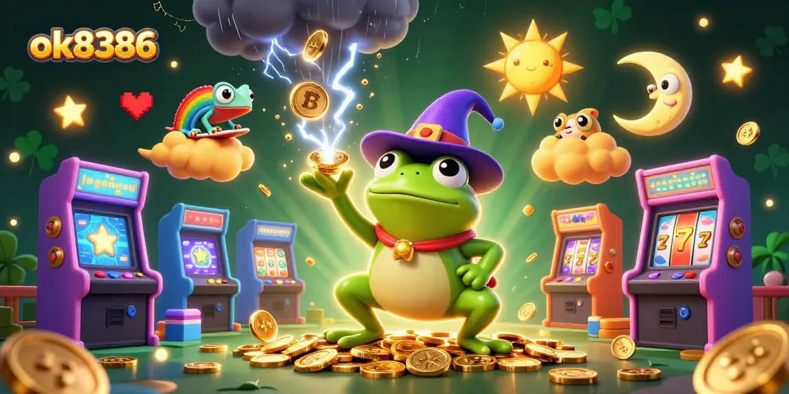 Experience the thrill of ok8386 with a dynamic casino scene filled with golden coins and gaming elements.