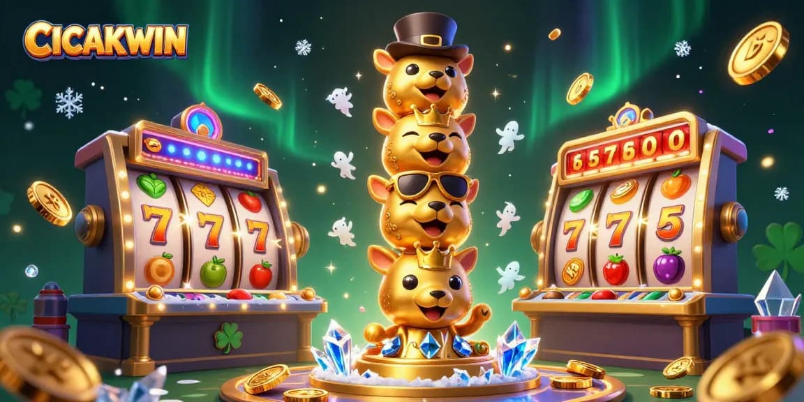 CICAKWIN enhances your gaming experience with dynamic slot reels and vibrant casino elements.