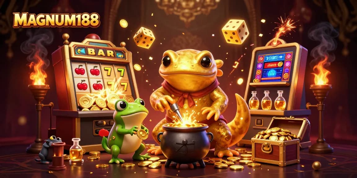 Experience amazing slots action with MAGNUM188 featuring gold coins, lucky symbols, and thrilling gameplay.