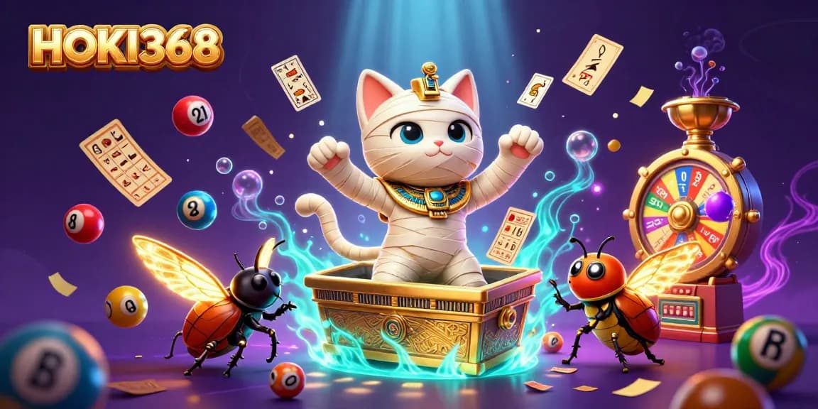 Win big with HOKI368 in this vibrant illustration filled with exciting casino elements.
