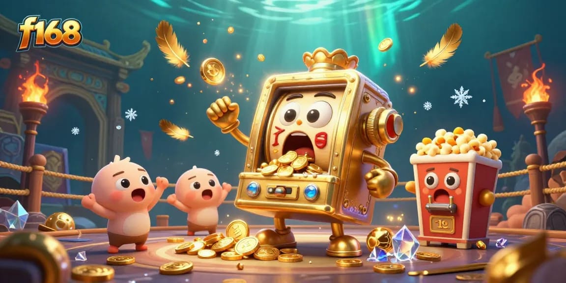 Experience the excitement of f168 casino with animated slot machines winning big and cheering in a vibrant digital celebration.