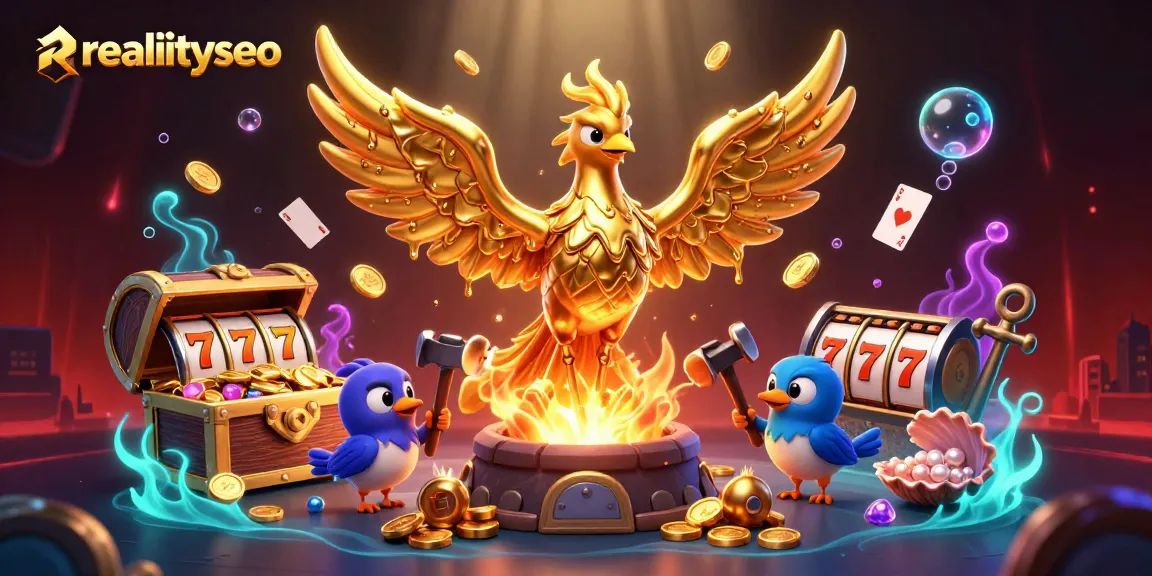Spin reels of winning slots in this vibrant realityseo illustration featuring a molten golden phoenix.
