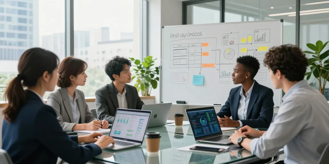 Team collaborating in a modern office for small business IT support services, showcasing analytics and strategic planning.