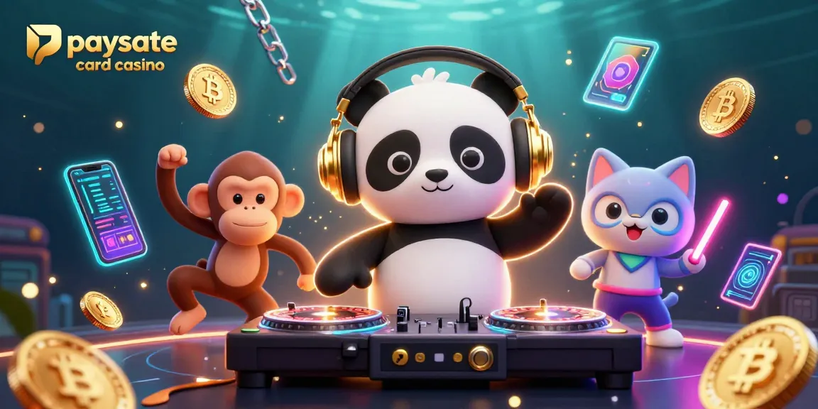 Erleben Sie die lebendige Welt der Paysafe Card Casinos mit einem DJ-Panda und energiegeladenen Charakteren in einer unterhaltsamen Umgebung.