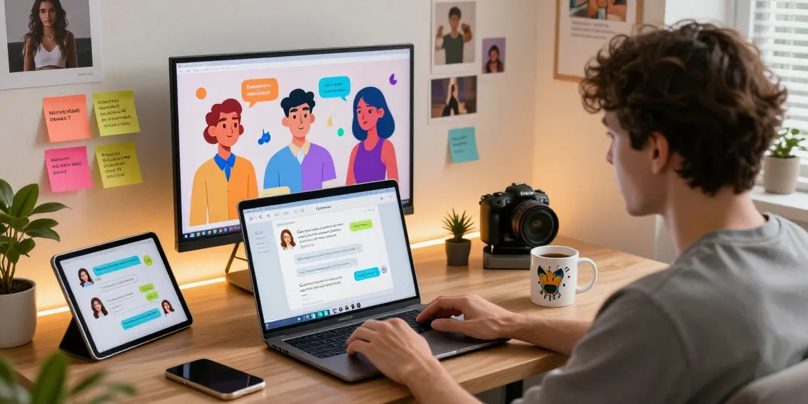 Interactive user exploring ai nsfw chat on a modern laptop in a creative workspace.