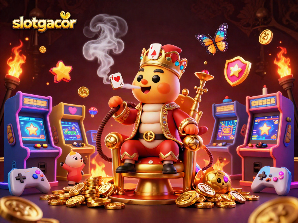 Spin to win with slotgacor in a vibrant 3D gaming illustration featuring jackpot elements and colorful machines.
