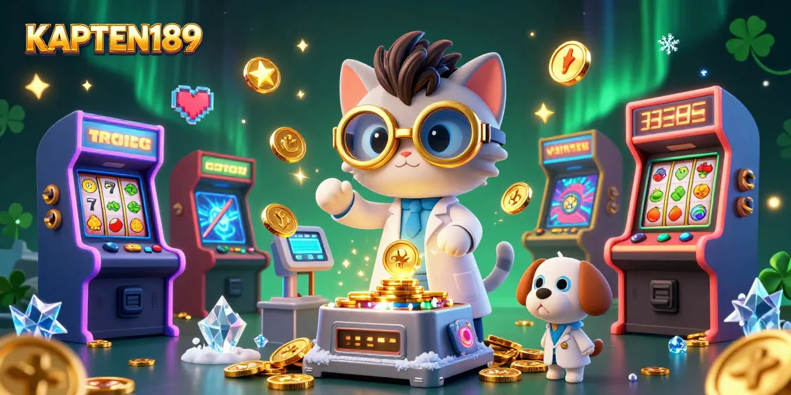 KAPTEN189 memunculkan gambar slot online ceria dengan kucing ilmuwan dan anjing sahabat di ruang permainan.
