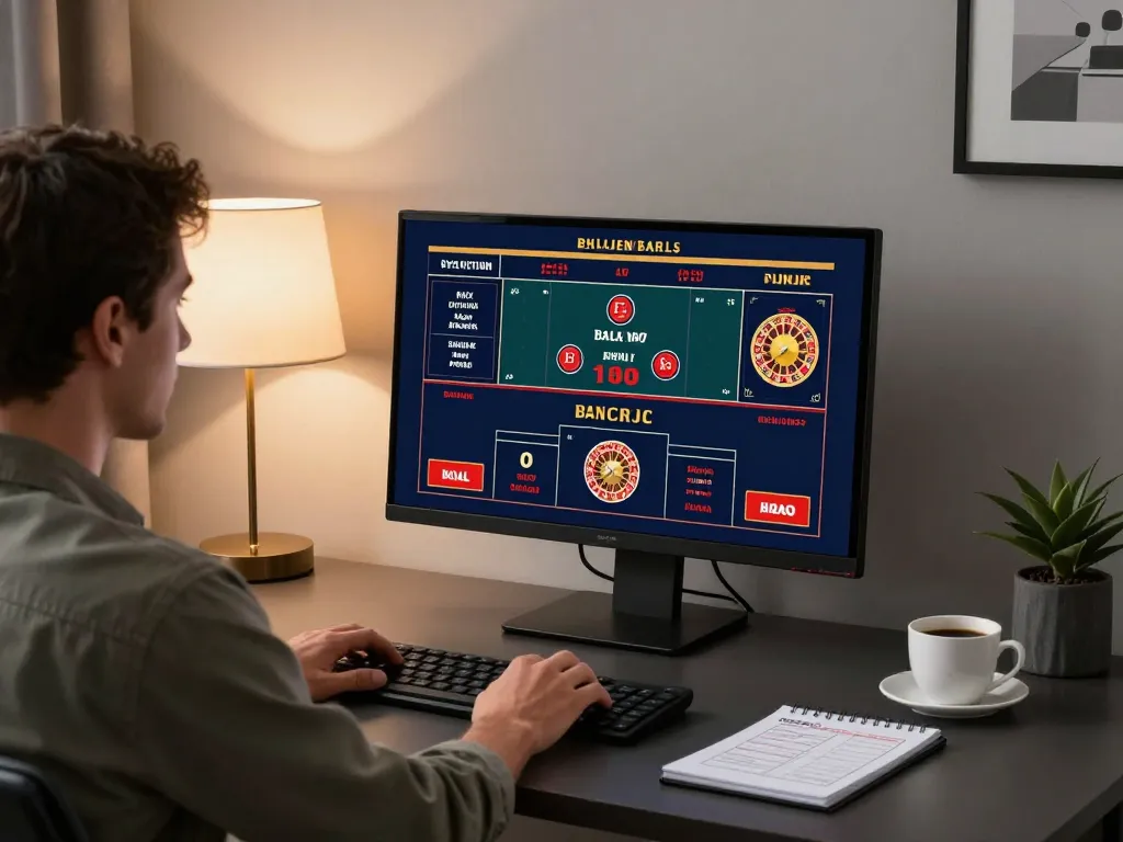 Engaged user strategizing gameplay on HWG500 online casino platform, with dynamic screen interactions and thoughtful analysis.