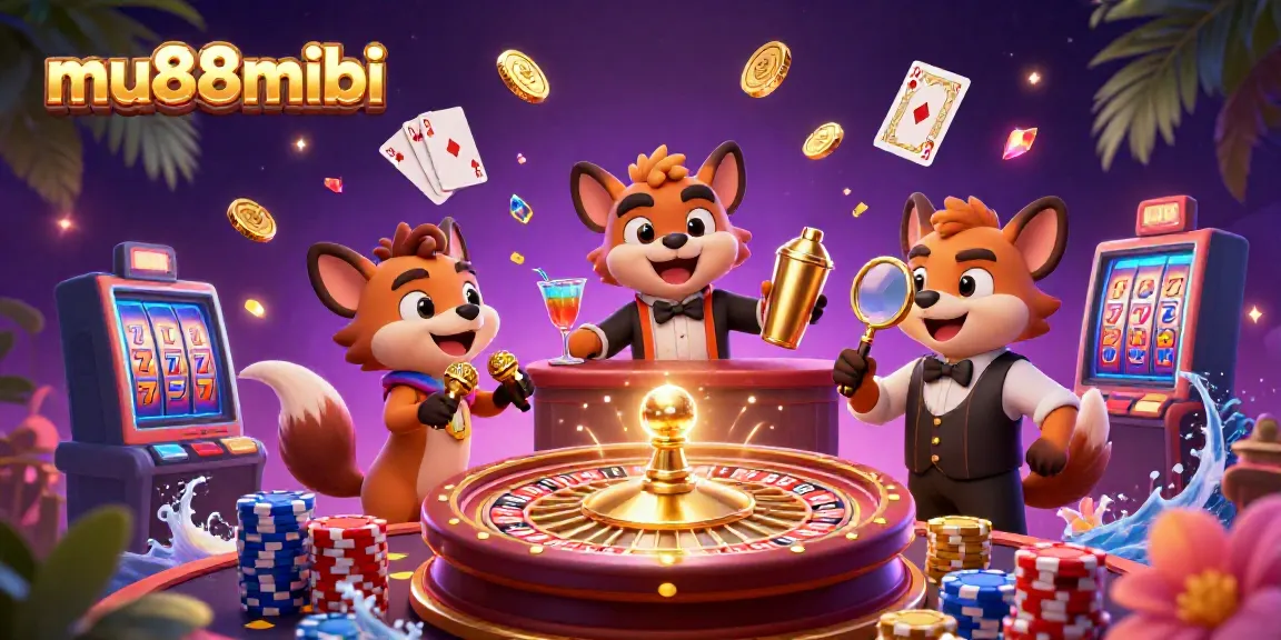 Experience the vibrant excitement of mu88mobi with a lively casino scene featuring hyenas as entertainers and game elements.