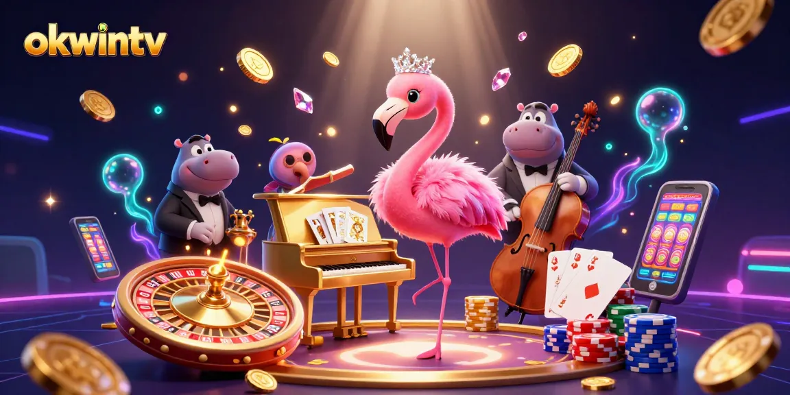 Experience the excitement of betting at okwintv with vibrant neon lights and animated casino elements.