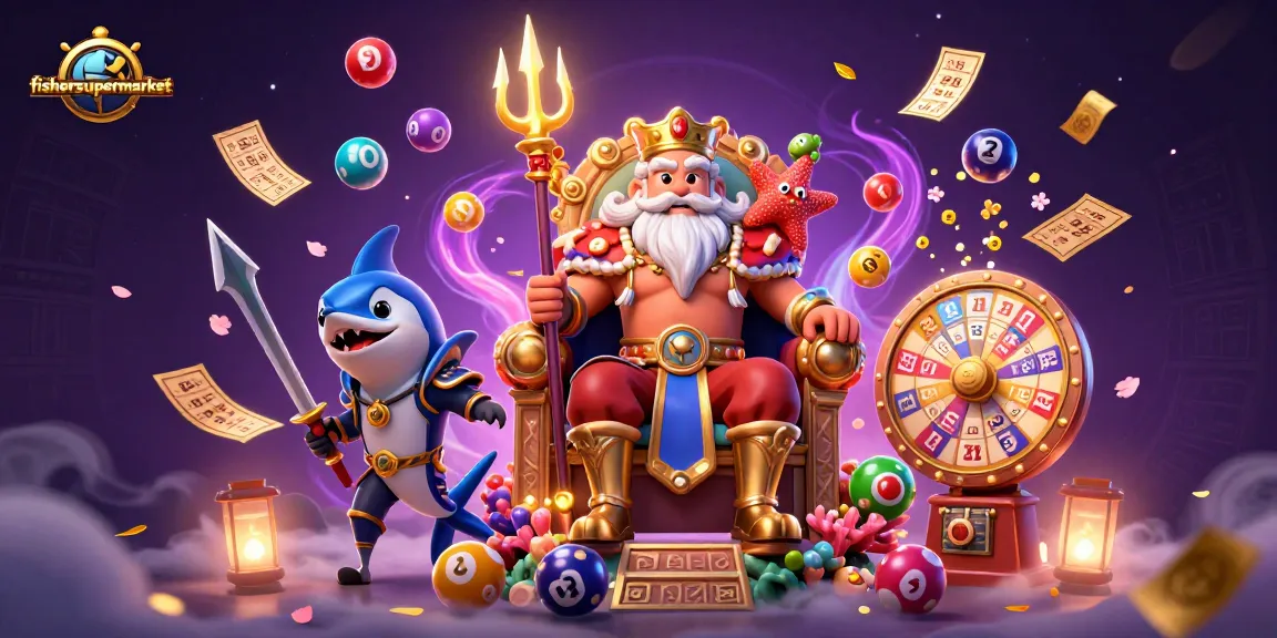 Experience the excitement at fishersupermarket with colorful lottery balls bouncing around Neptune's throne.
