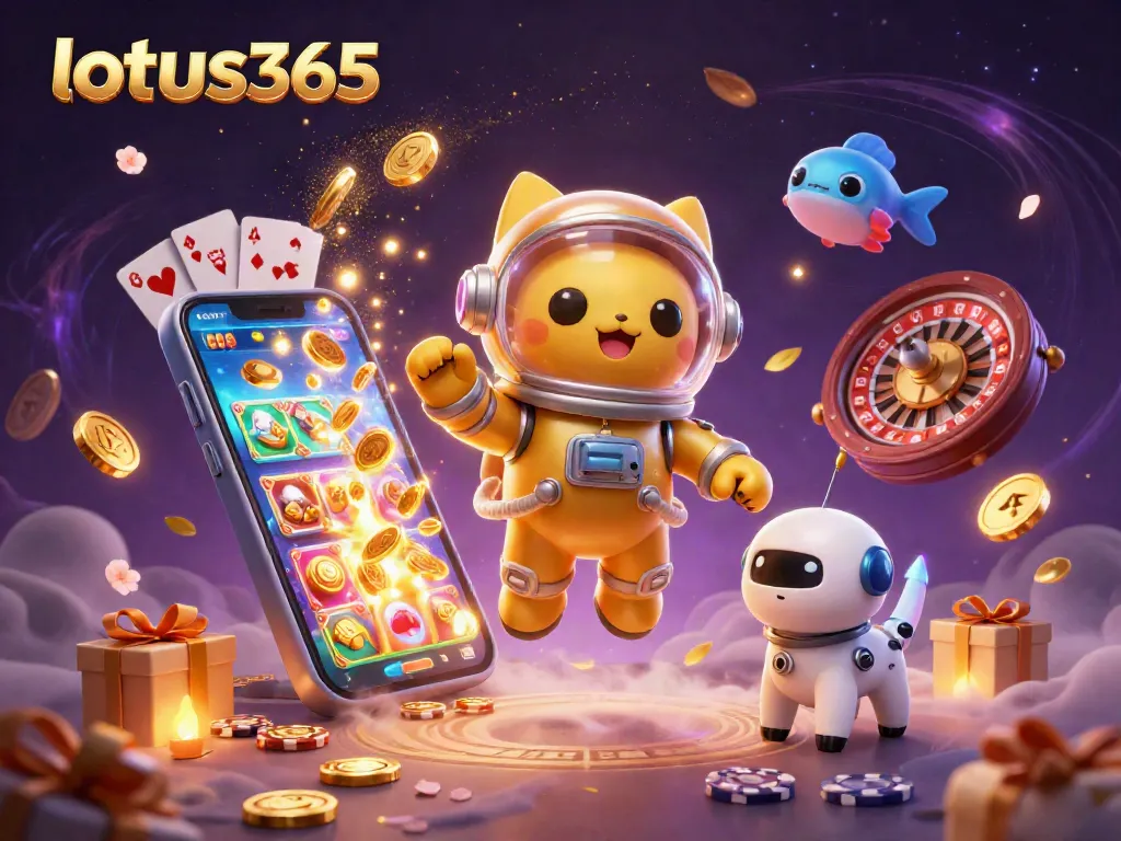 Engage in exhilarating betting with lotus365 illustrated through a vibrant casino-themed 3D scene.