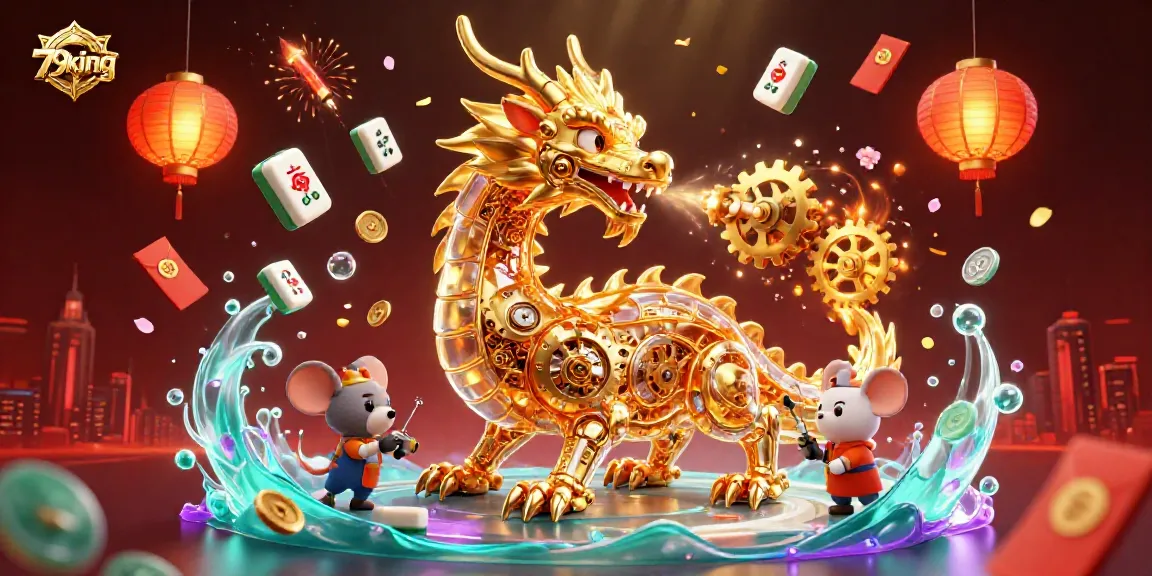 Players engage with 79king's top casino experience, featuring a vibrant dragon and festive elements of traditional gambling.